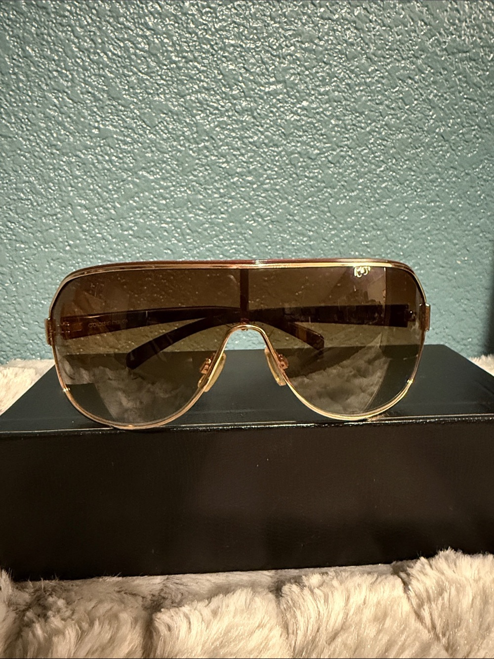 Andrea Jovine Gold Frame Brown Gradient Shield Sunglasses
